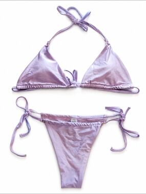 Lavender Satin Shine String Bikini Set – Size Medium